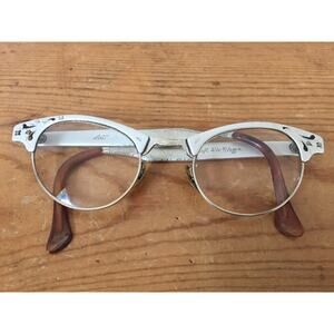 Vtg 12kGF 12k Gold Filled Art Craft Silver Tone Floral Cat Eye Glasses Frames